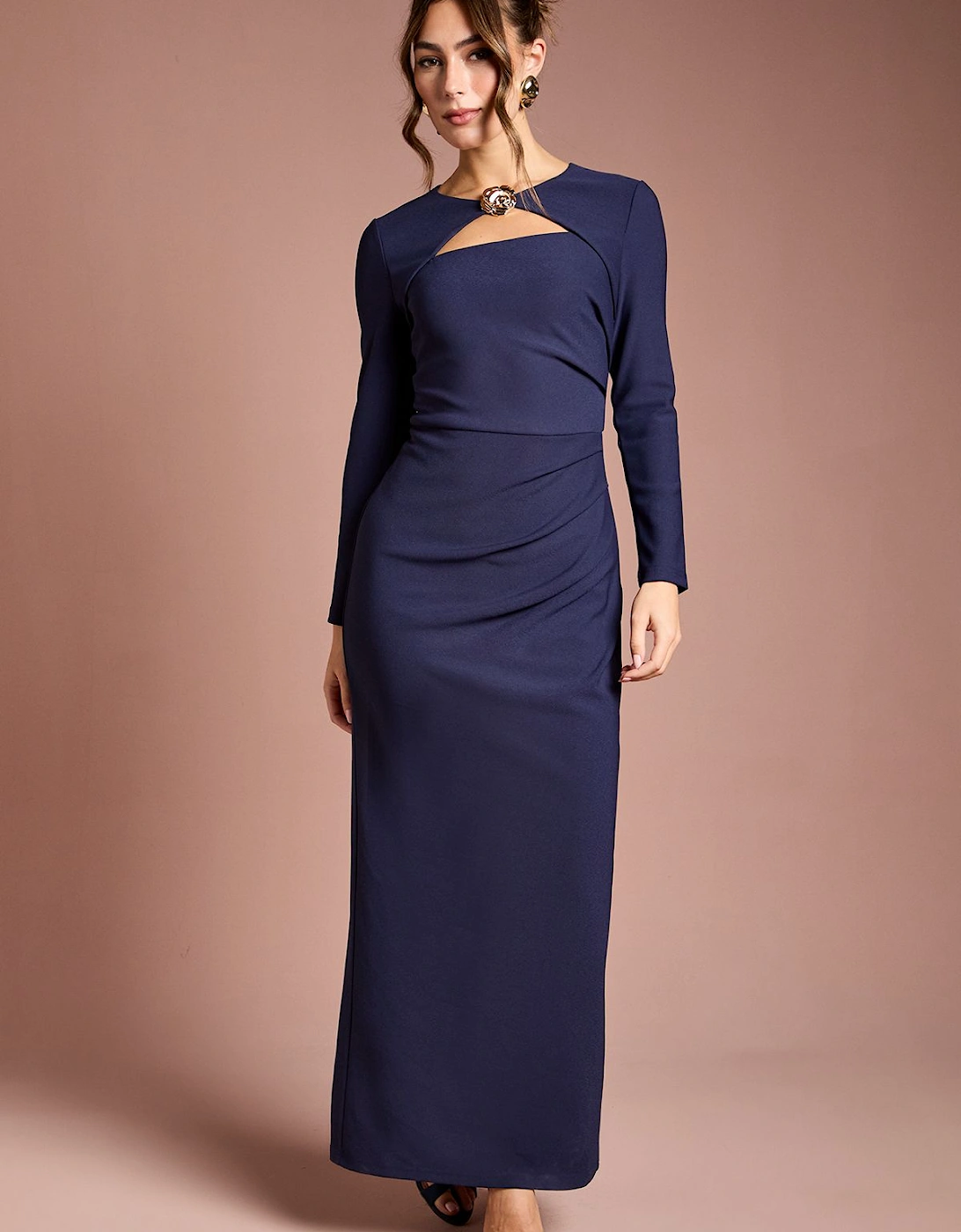 Stretch Crepe Long Sleeve Maxi Dress, 2 of 1