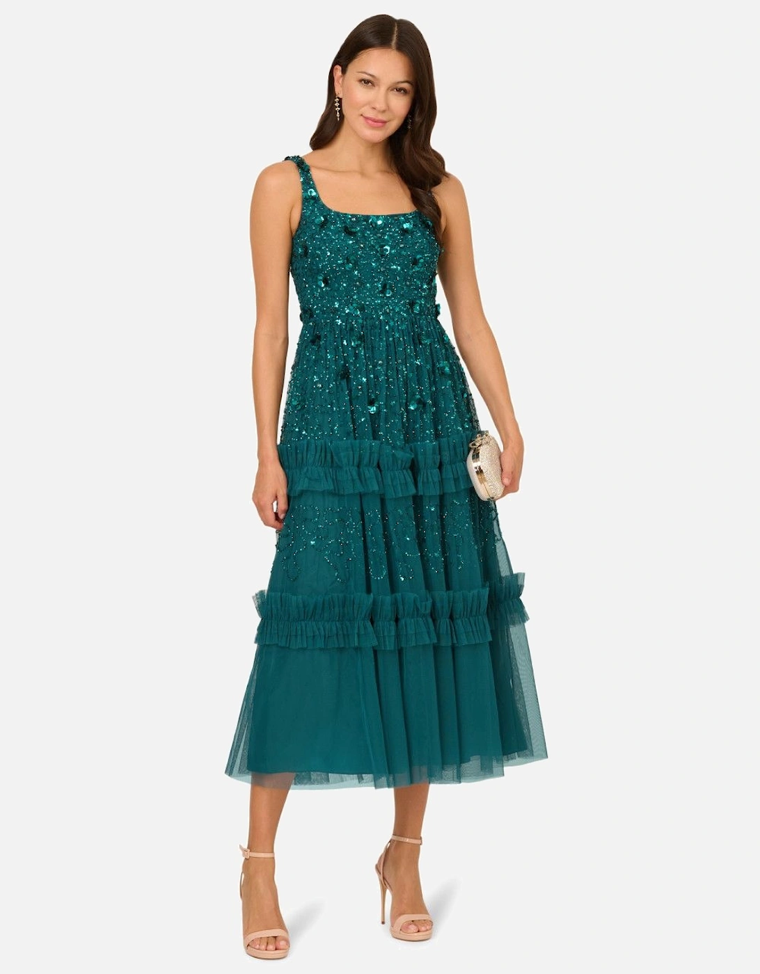 Beaded Mesh Ruffle Dress, 2 of 1