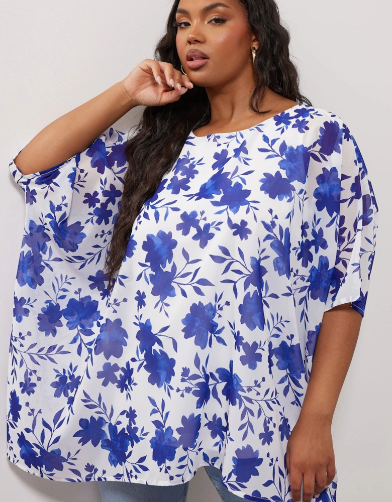 Floral Print Cape Blouse