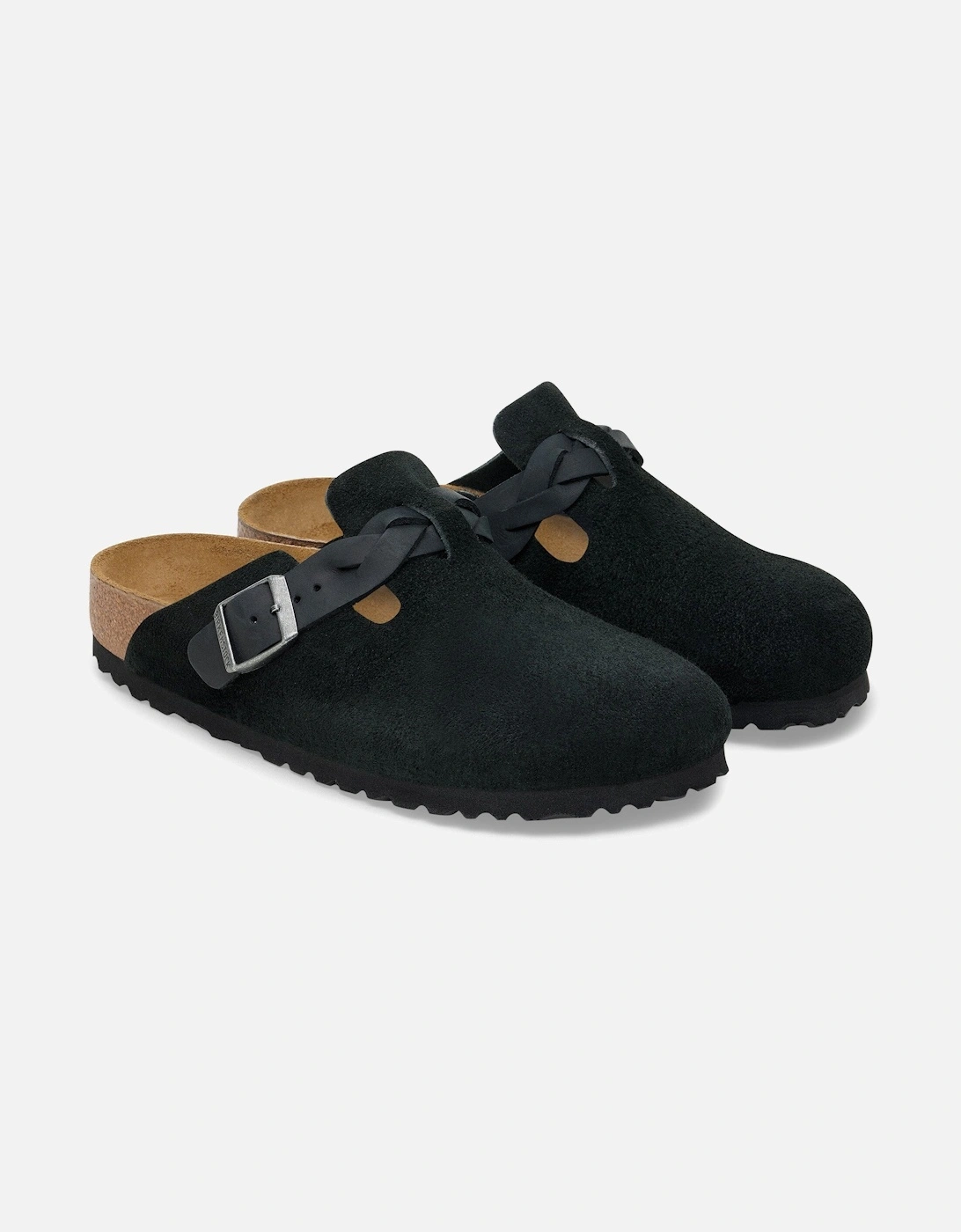 Braided Suede Leather Womens Clogs - Black