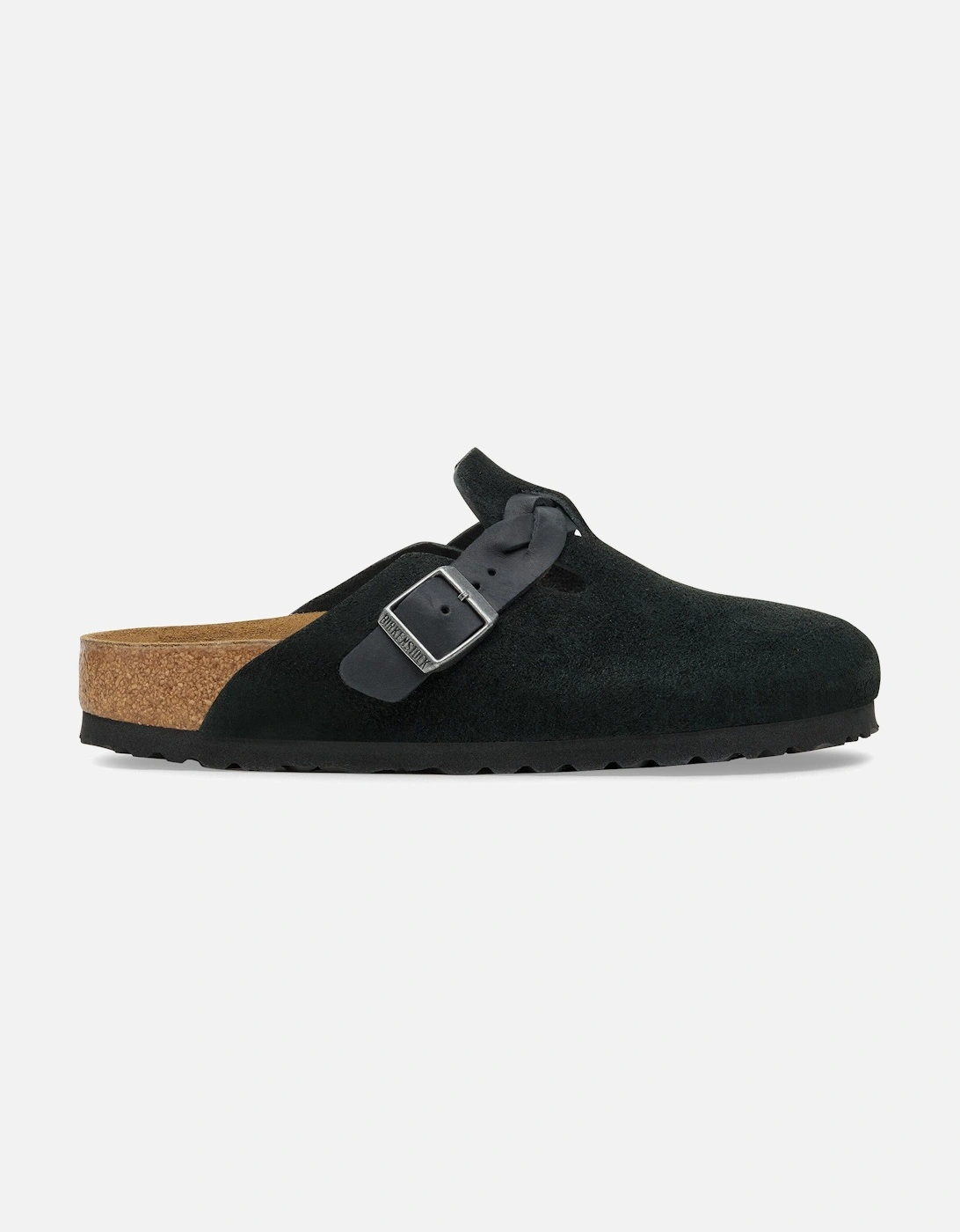 Braided Suede Leather Womens Clogs - Black