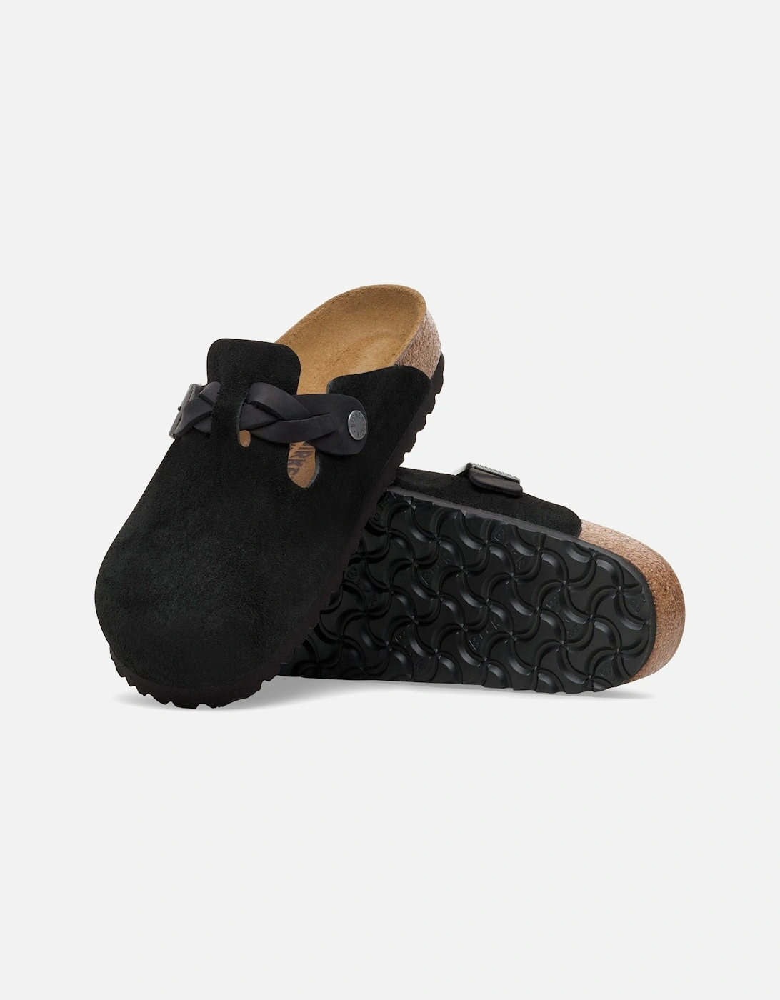 Braided Suede Leather Womens Clogs - Black