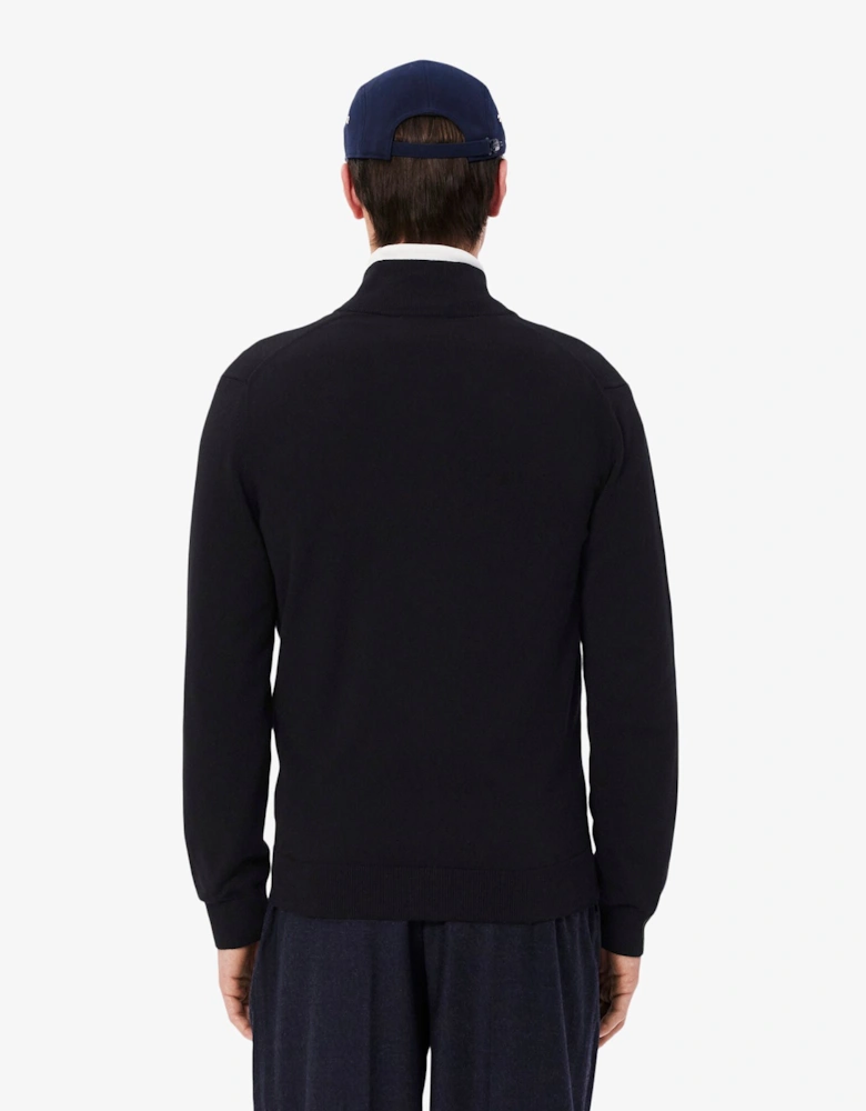 High Neck Zipped Cotton Mens Sweater - Black 031