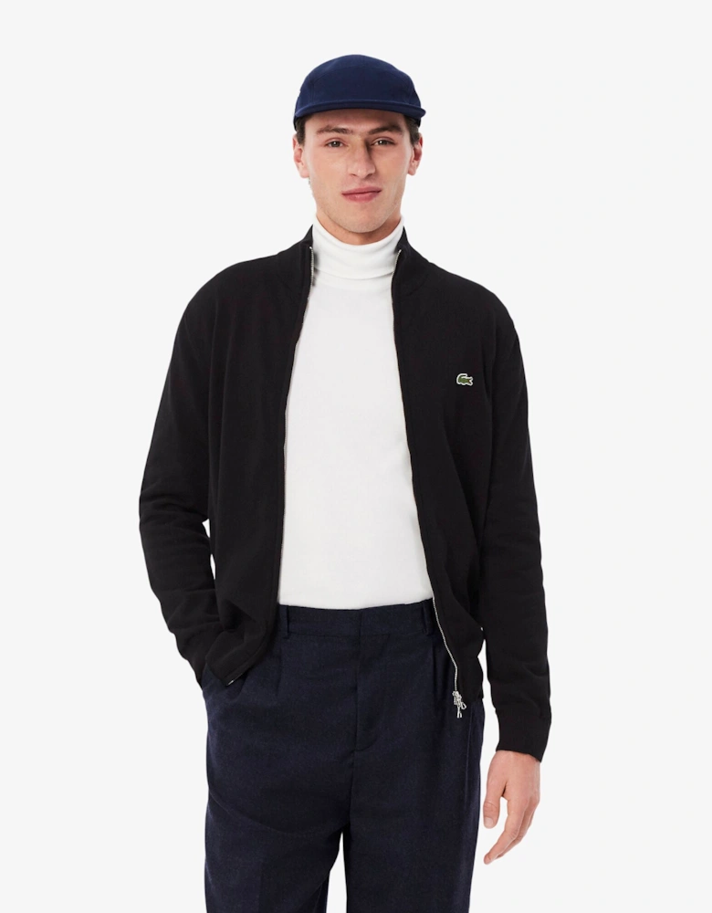 High Neck Zipped Cotton Mens Sweater - Black 031