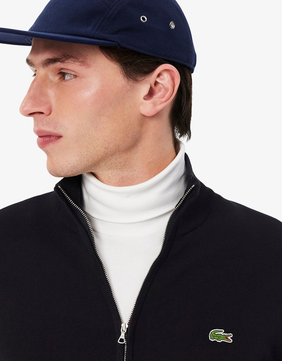 High Neck Zipped Cotton Mens Sweater - Black 031