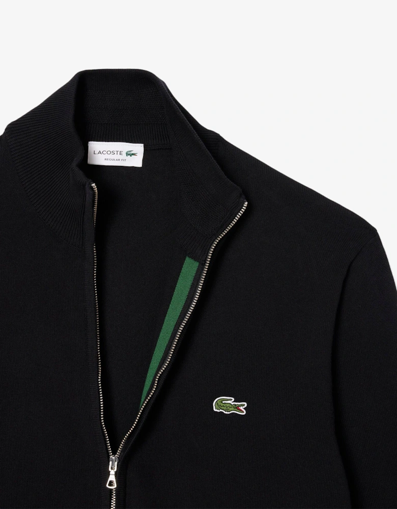 High Neck Zipped Cotton Mens Sweater - Black 031