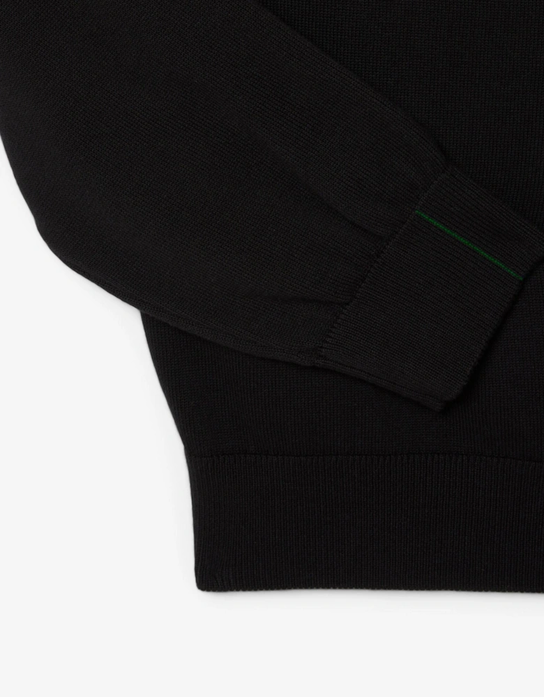 High Neck Zipped Cotton Mens Sweater - Black 031