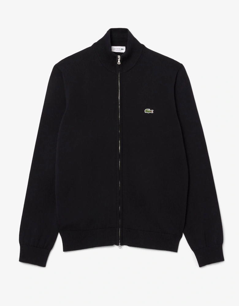 High Neck Zipped Cotton Mens Sweater - Black 031