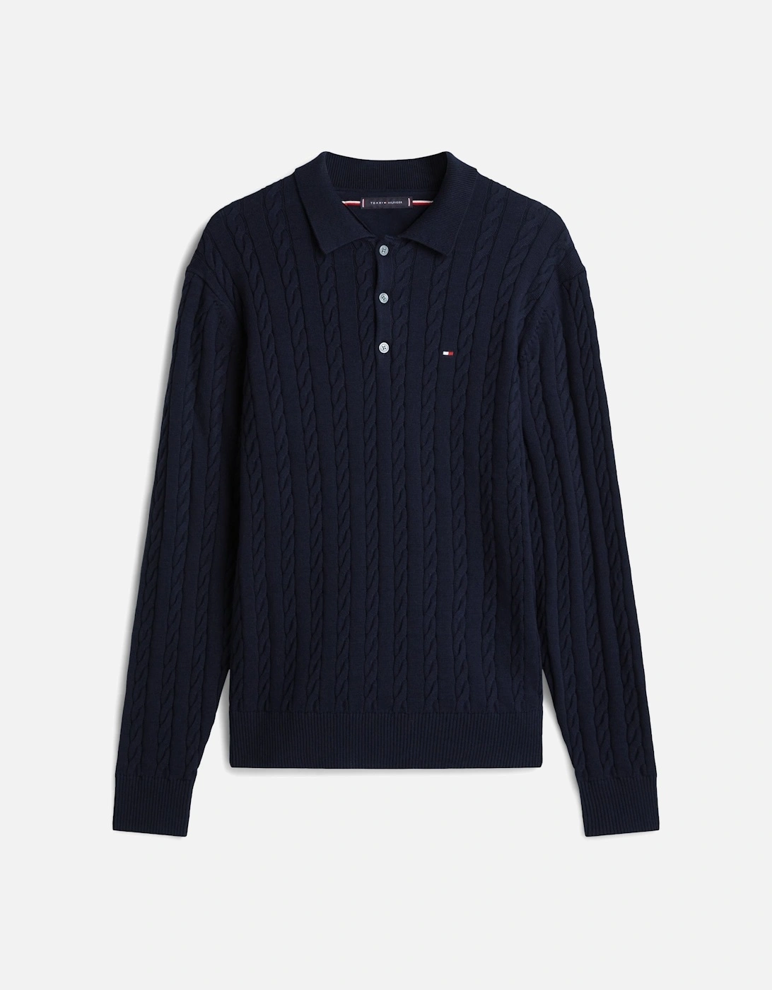 Classic Cotton Cable Mens Long Sleeve Polo - Desert Sky