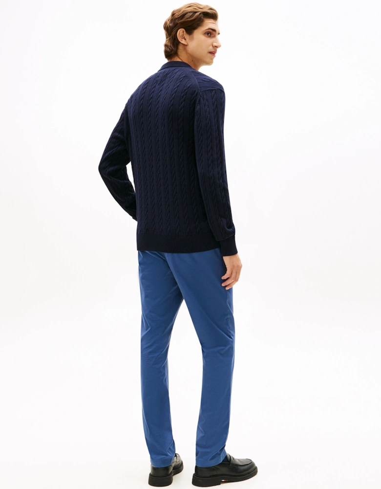 Classic Cotton Cable Mens Long Sleeve Polo - Desert Sky