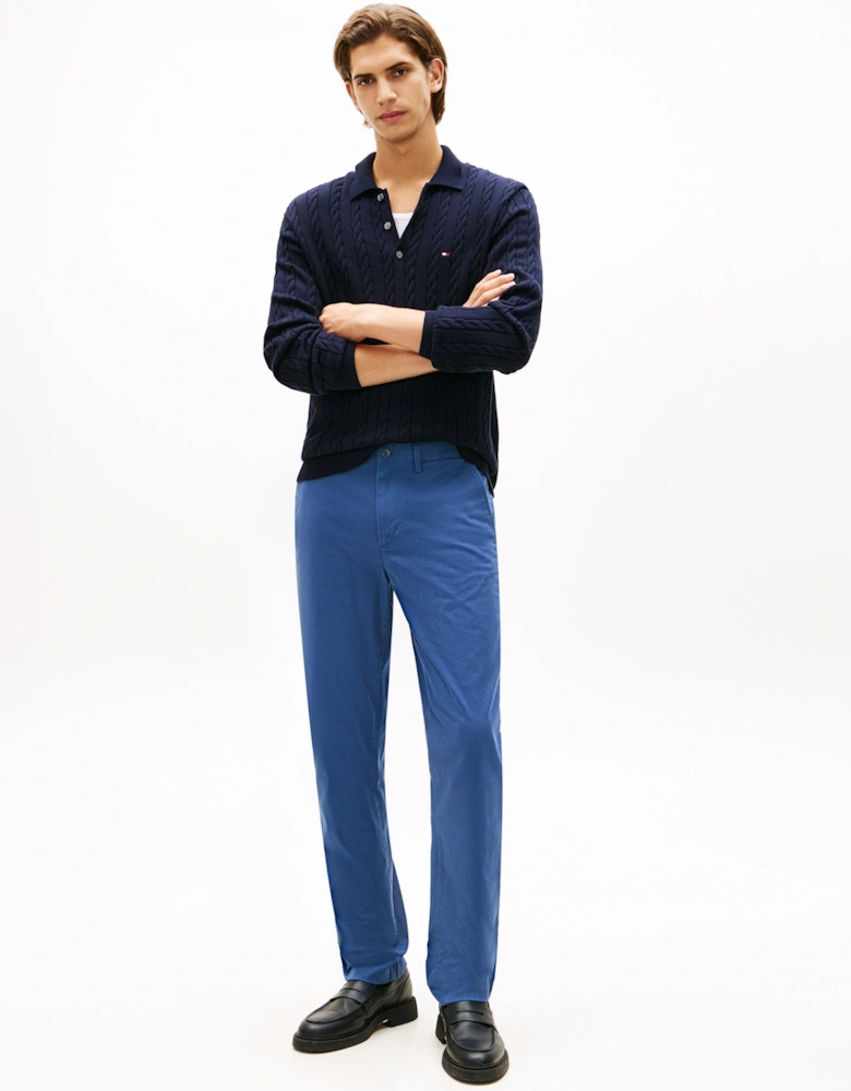 Classic Cotton Cable Mens Long Sleeve Polo - Desert Sky