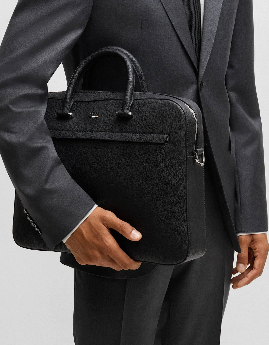 BOSS Orange Ray Mens Document Case in Grained Faux Leather with Signature Trims  - Black 001