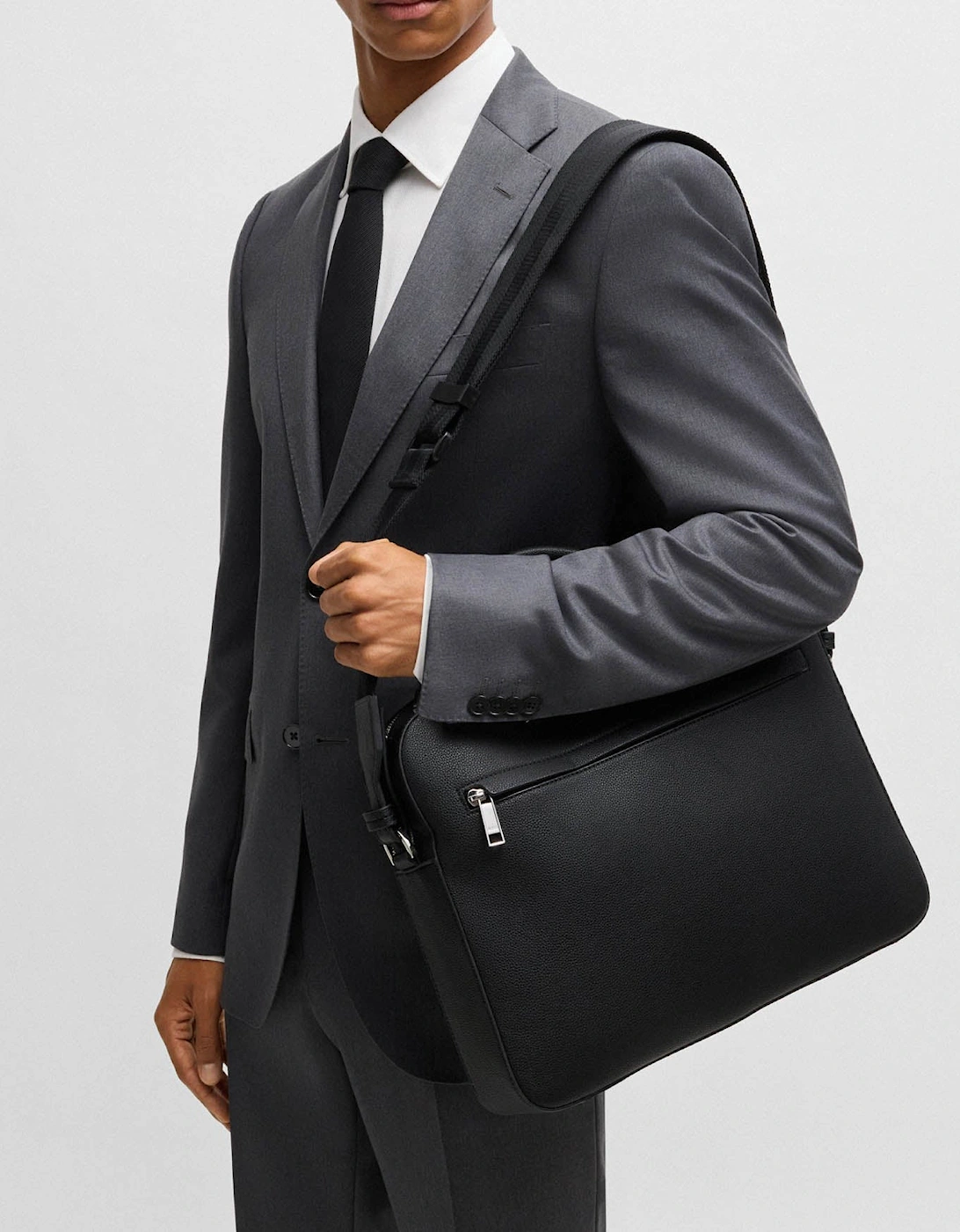 BOSS Orange Ray Mens Document Case in Grained Faux Leather with Signature Trims  - Black 001