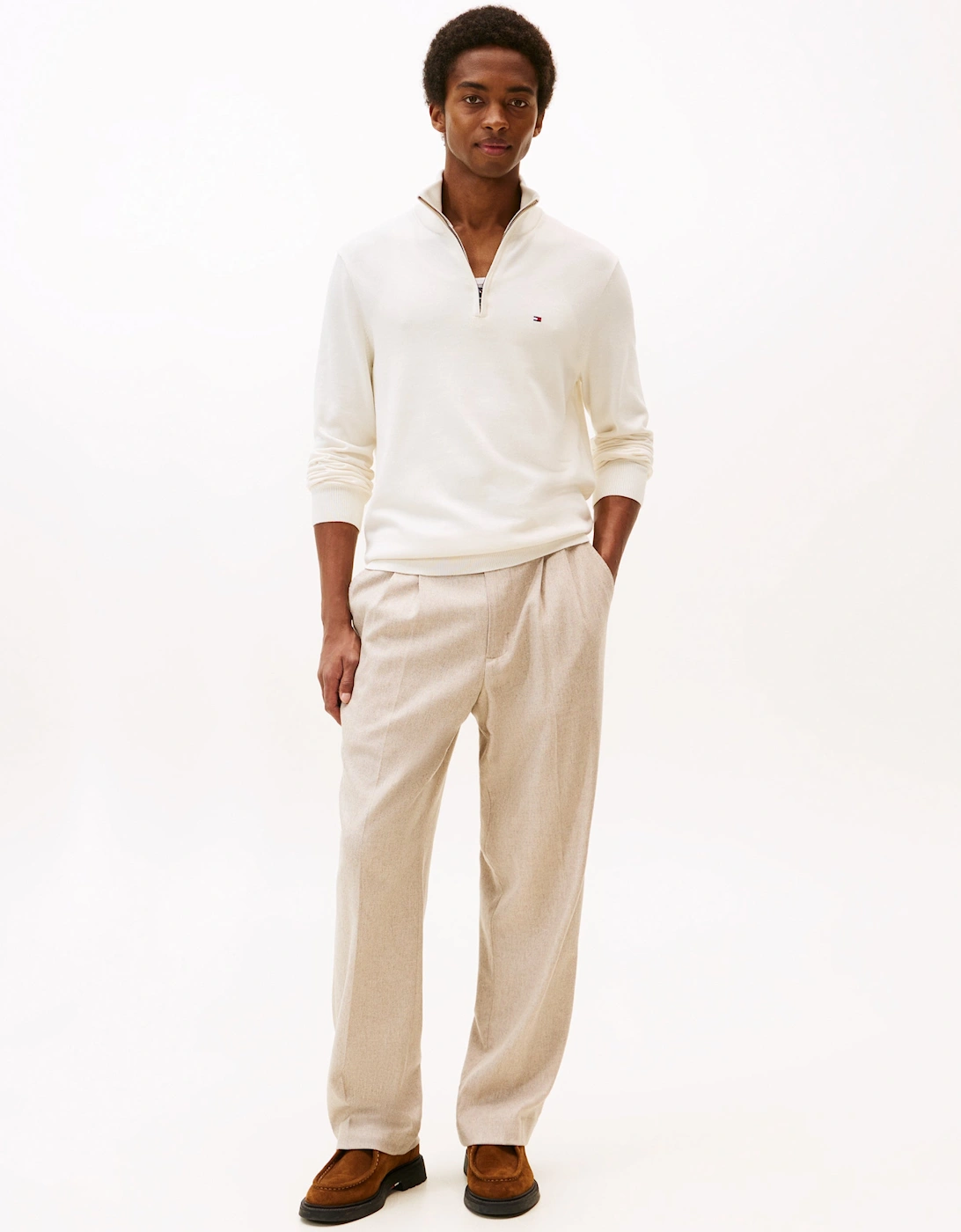 Essential Cotton 1/4 Zip Mock Mens Sweatshirt - Ivory Petal