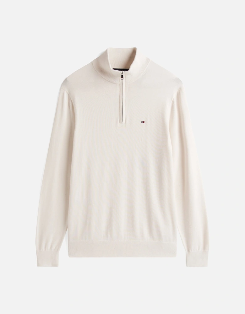 Essential Cotton 1/4 Zip Mock Mens Sweatshirt - Ivory Petal