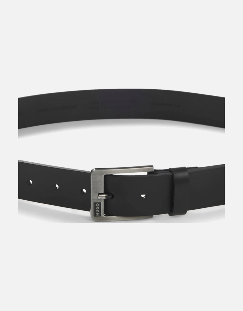 HUGO Grover Mens Italian-Leather Belt with Brushed Logo Buckle  - Black 001