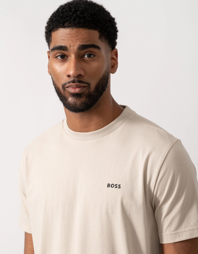 BOSS Green Mens Tee Stretch Cotton T-Shirt with Contrast Logo - Light Beige 275
