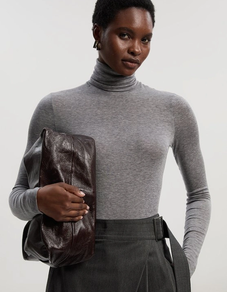 Wool Blend High Neck Long Sleeve Bodysuit