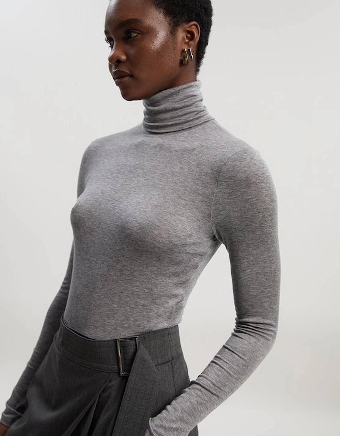 Wool Blend High Neck Long Sleeve Bodysuit