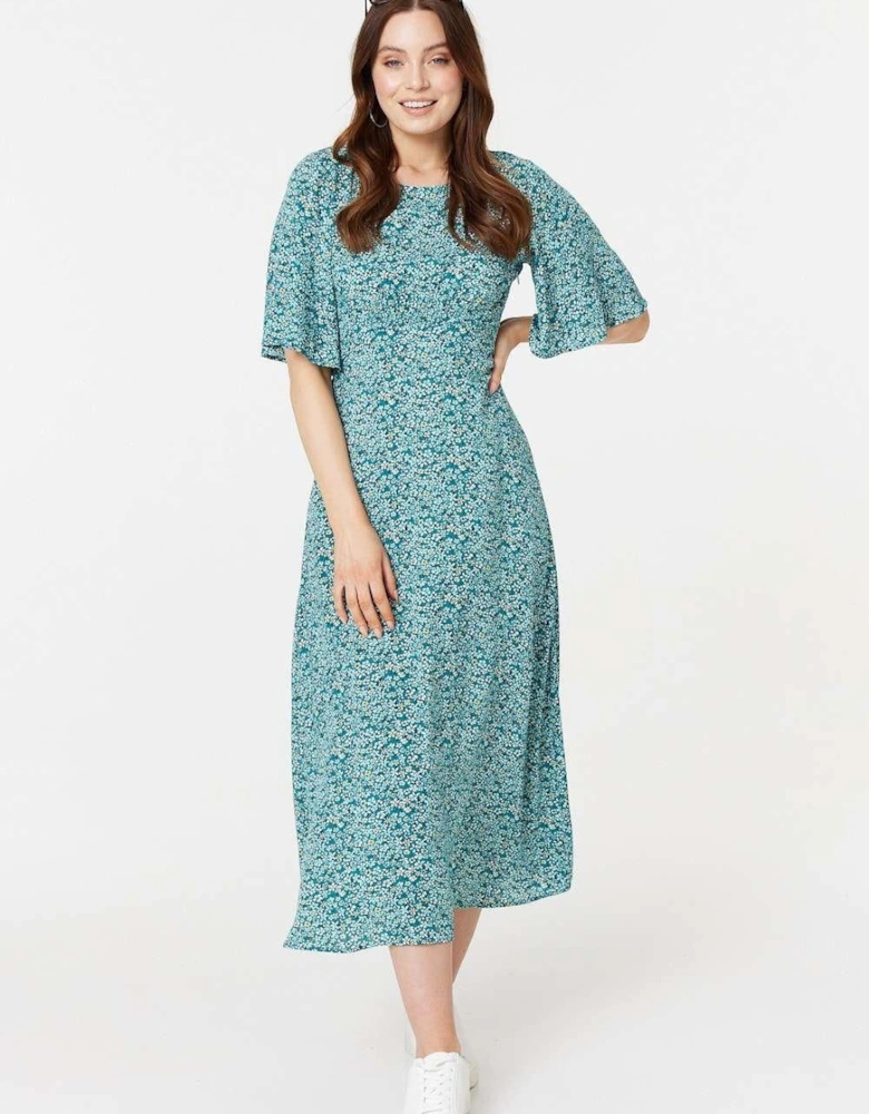 Ditsy Floral 1/2 Sleeve Midi Dress