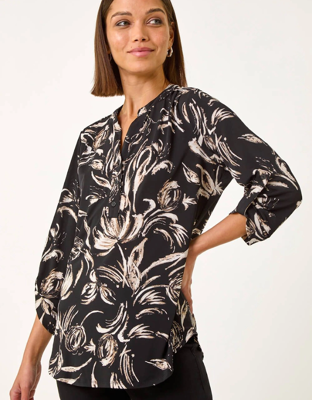Abstract Print Shoulder Pleat Shirt, 2 of 1