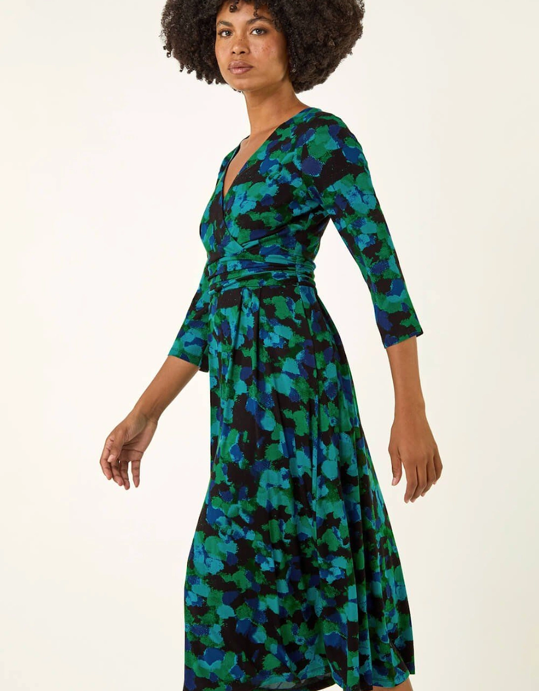 Abstract Print V-Neck Stretch Midi Dress, 2 of 1