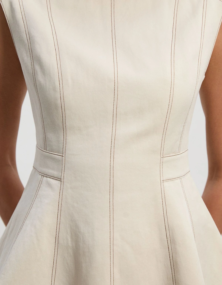 Petite Tencel Cotton Contrast Zip Up Woven Peplum Top