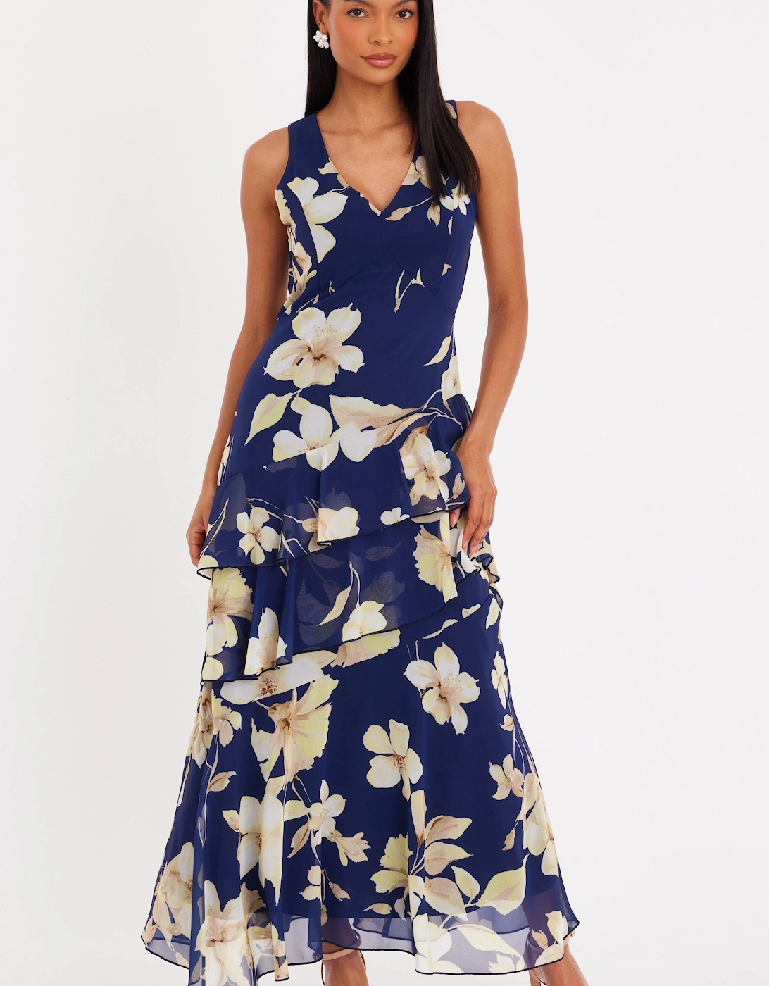 Navy Chiffon Floral Midaxi Dress, 2 of 1