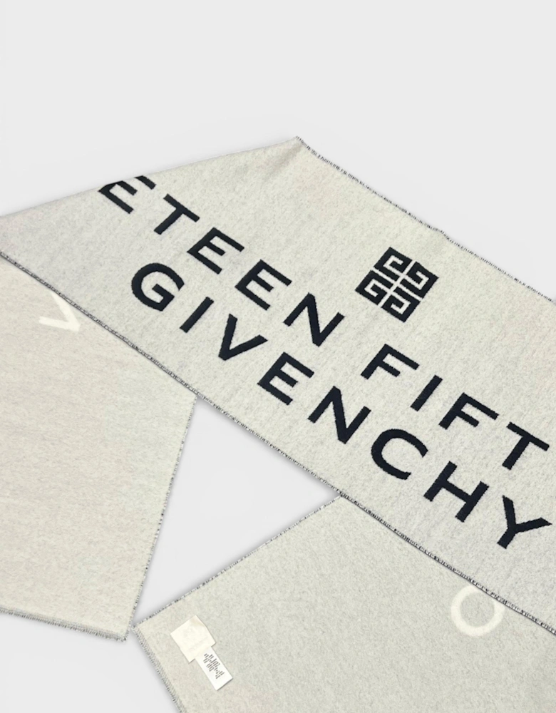 Date Logo Print Wool Scarf Grey
