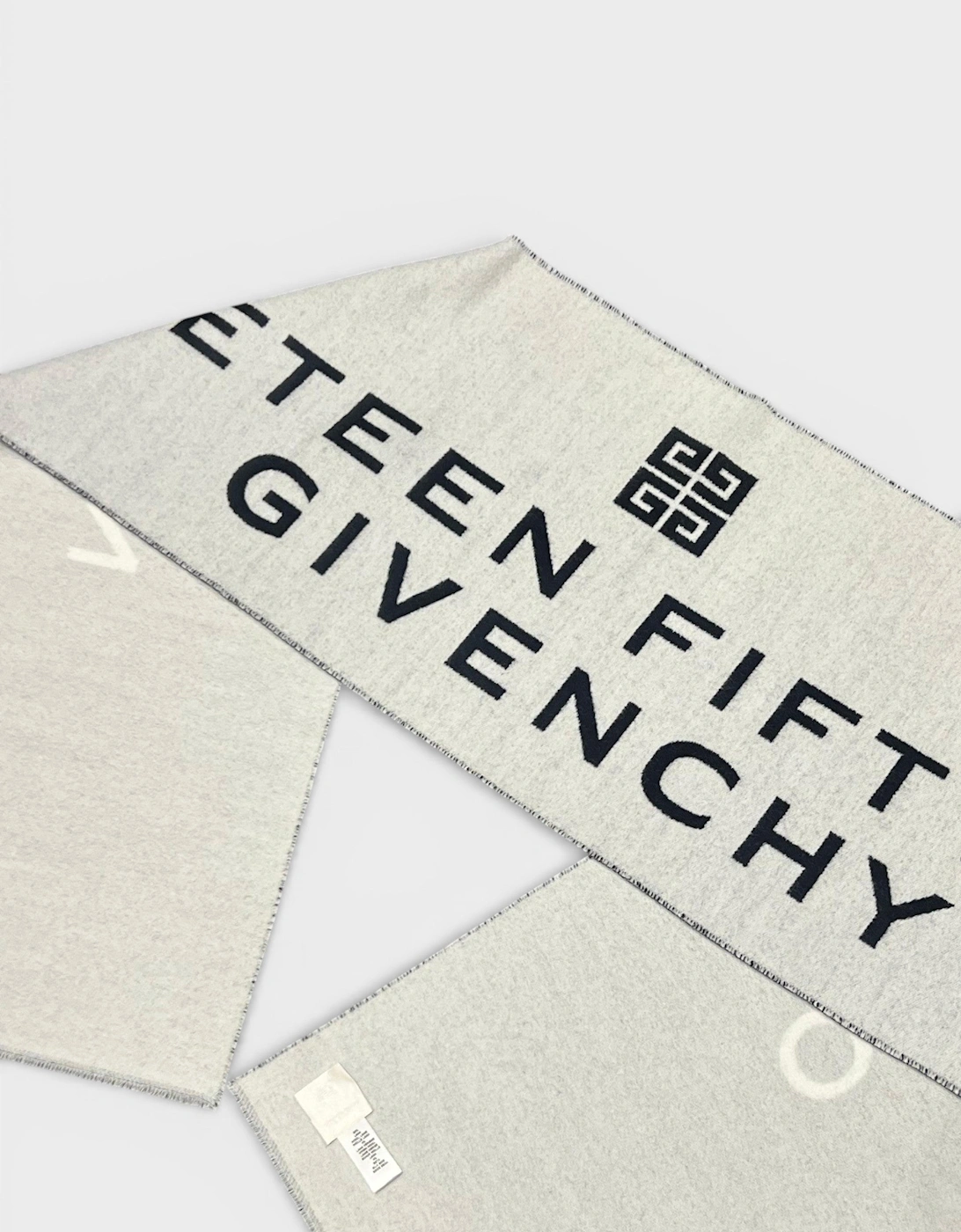 Date Logo Print Wool Scarf Grey