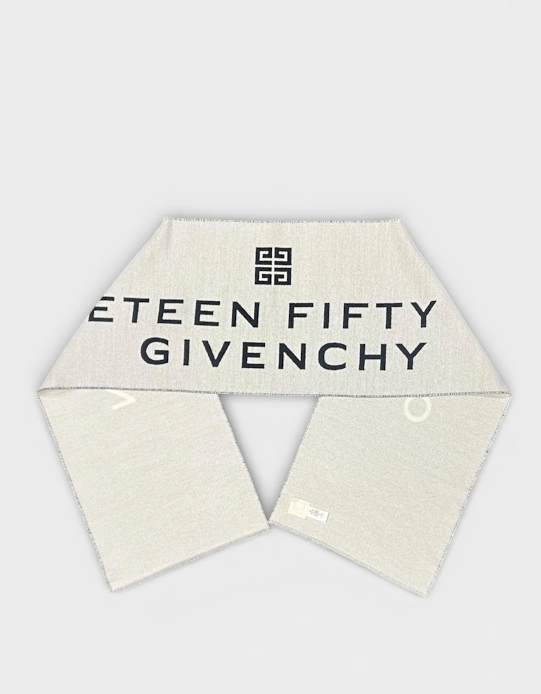 Date Logo Print Wool Scarf Grey