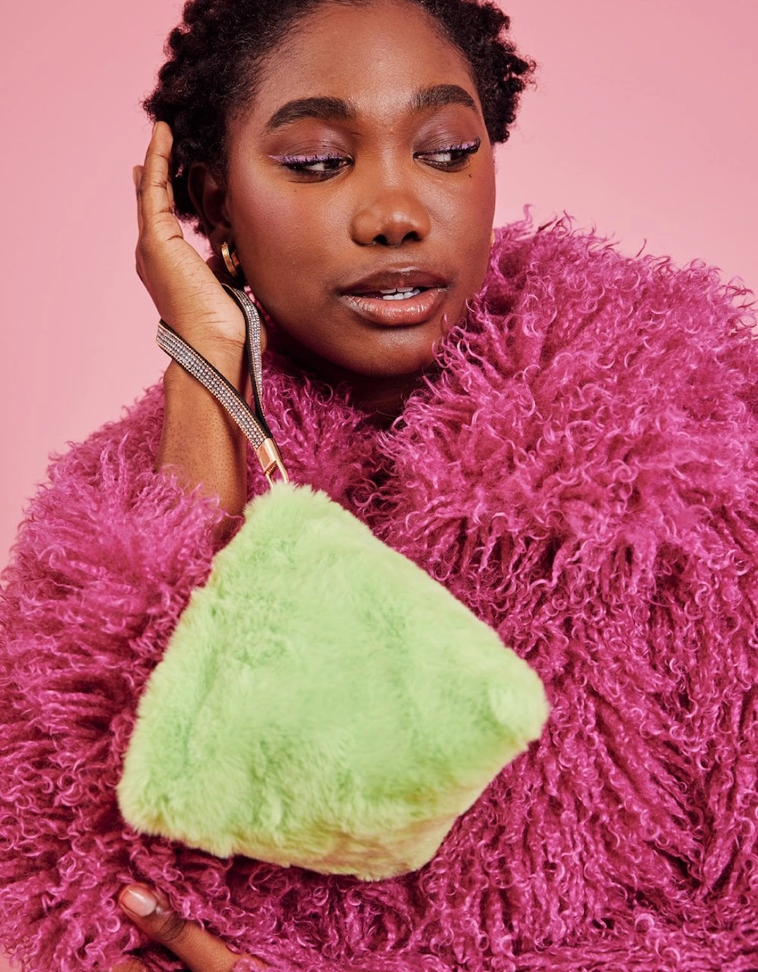 Pyramid Faux Fur Bag