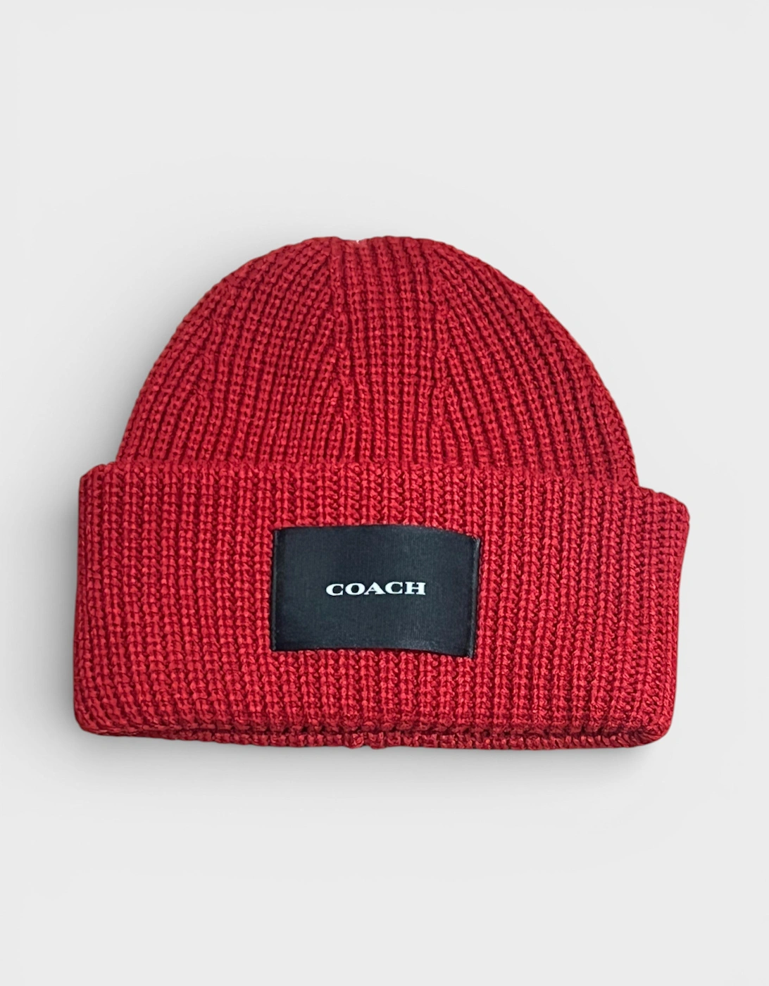Coach Women's Red Woven Patch Beanie Cherry - Size: One Size