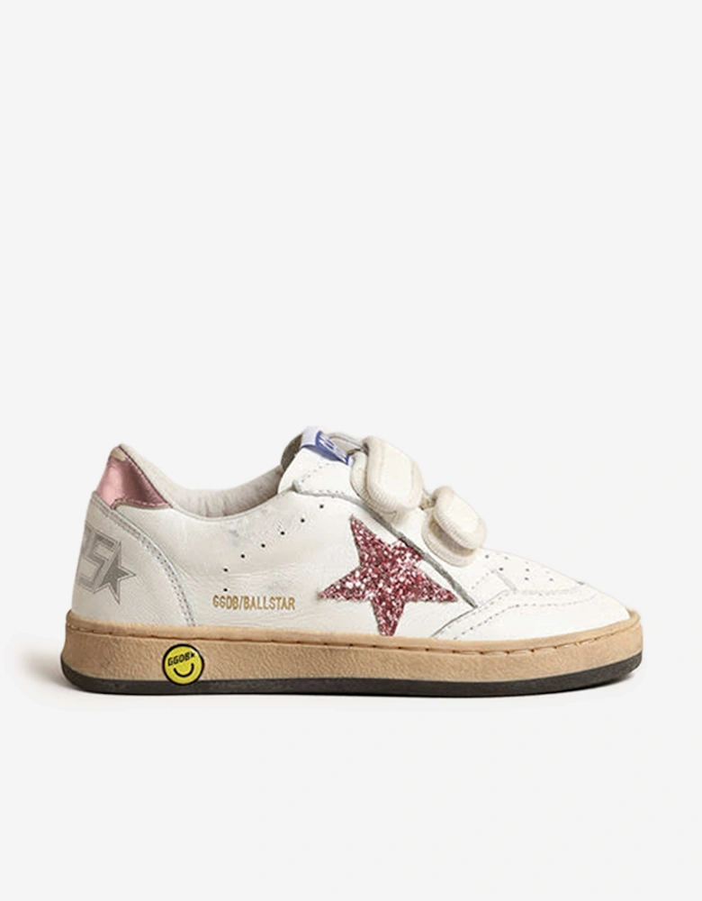 Golden Goose Girls Ballstar Leather and Glitter Star Trainers in White