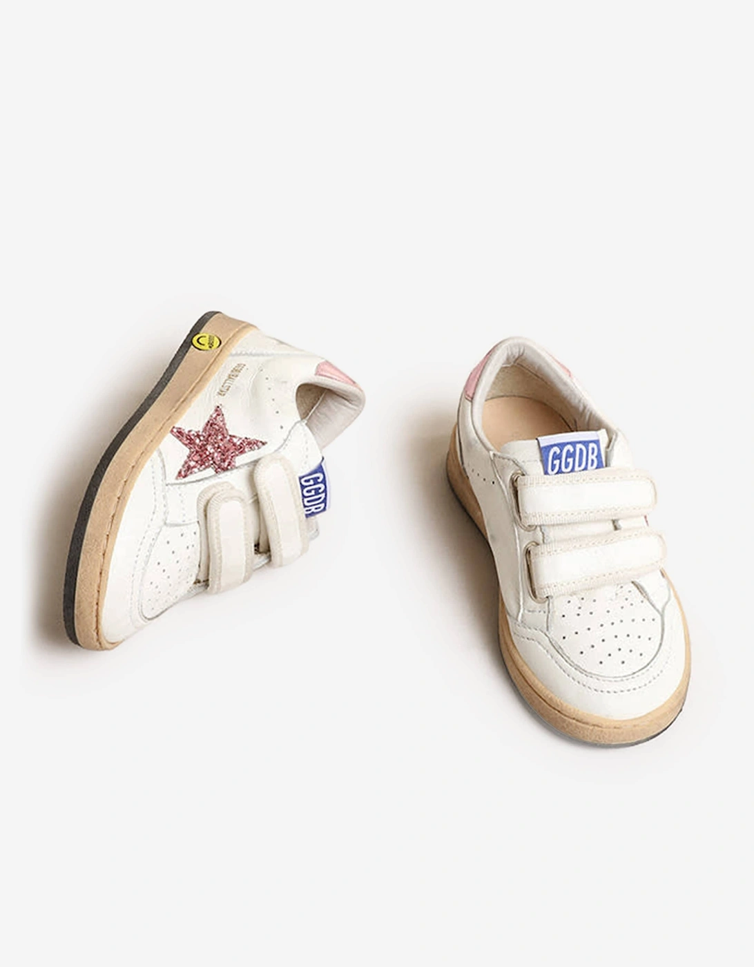 Golden Goose Girls Ballstar Leather and Glitter Star Trainers in White