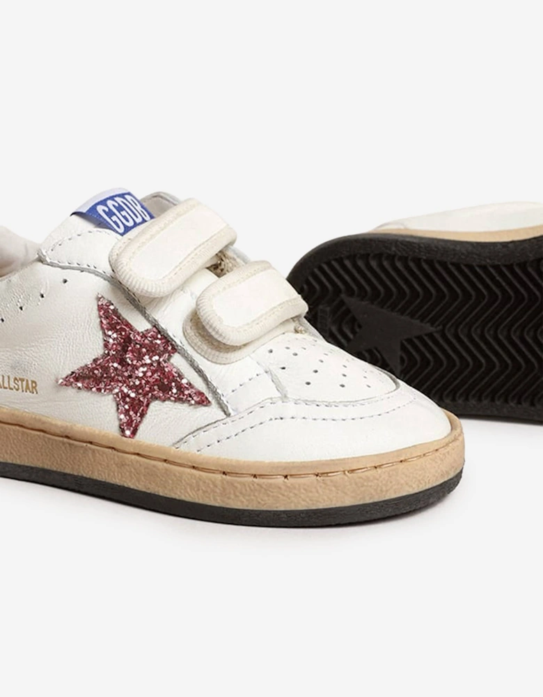 Golden Goose Girls Ballstar Leather and Glitter Star Trainers in White