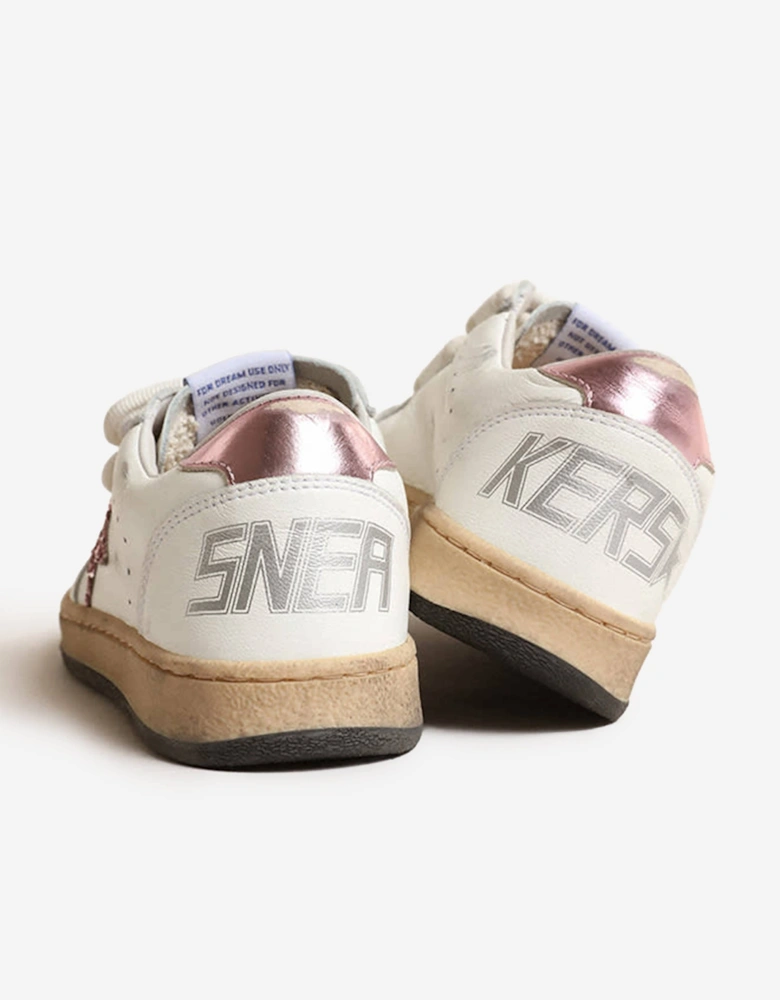 Golden Goose Girls Ballstar Leather and Glitter Star Trainers in White