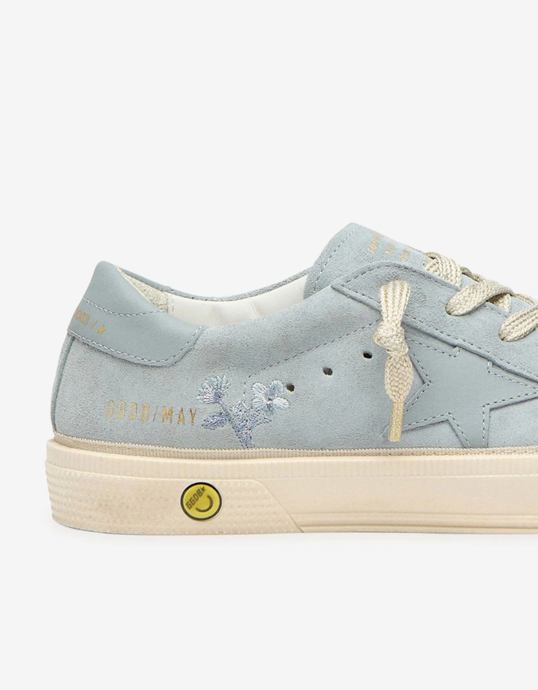 Golden Goose Girls Suede and Leather Star Embroidered May Trainers in Blue
