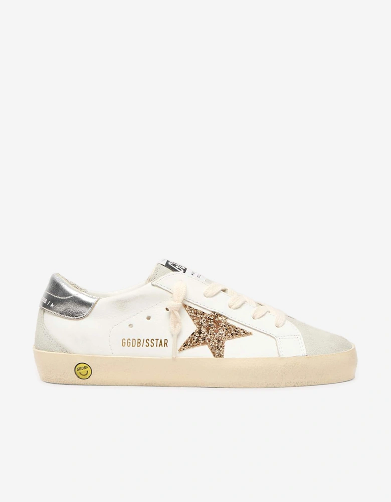 Golden Goose Girls Leather and Glitter Star Super-Star Trainers in White