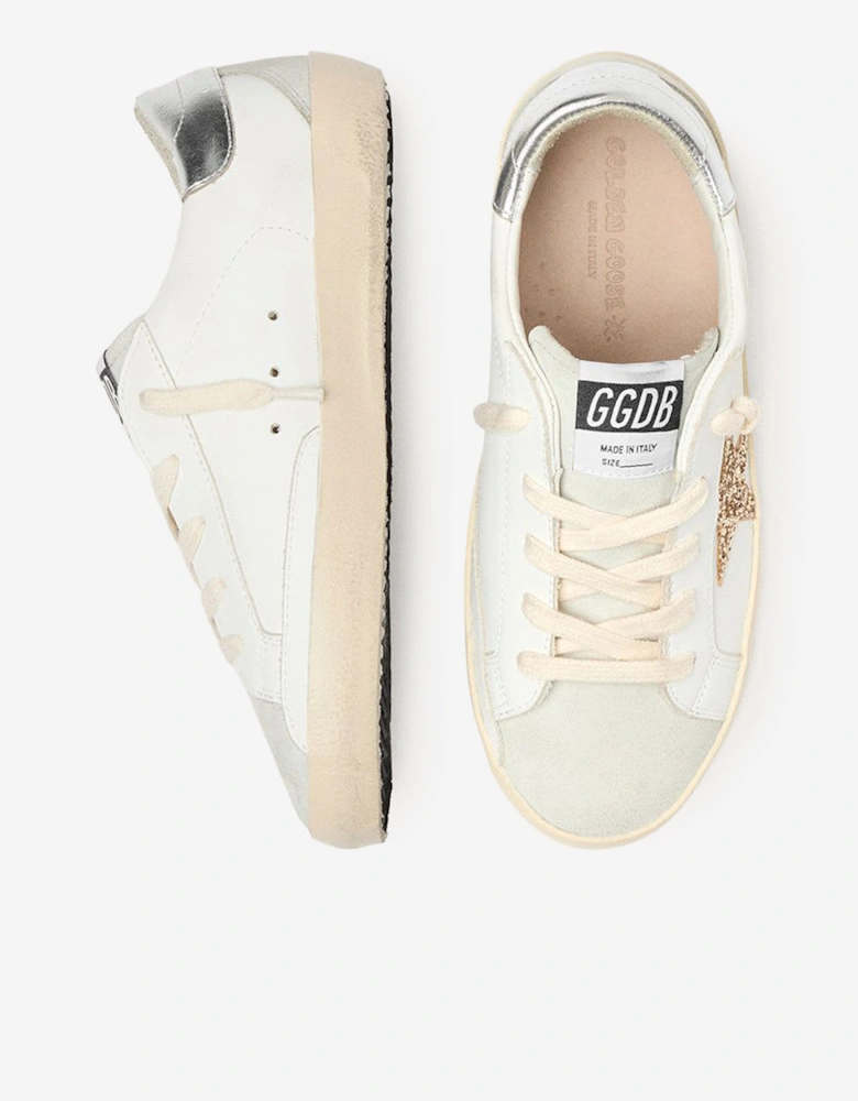 Golden Goose Girls Leather and Glitter Star Super-Star Trainers in White