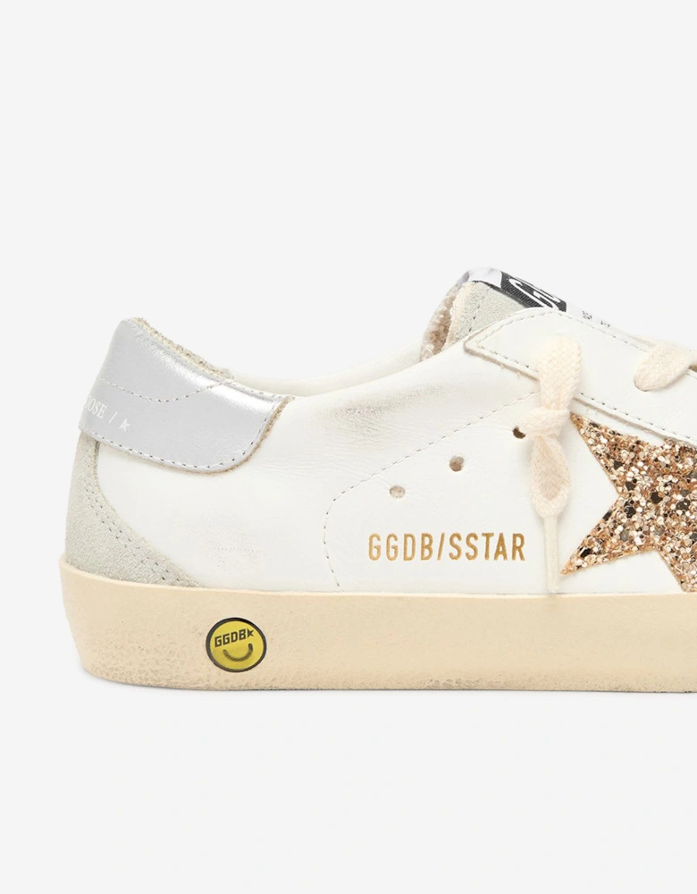 Golden Goose Girls Leather and Glitter Star Super-Star Trainers in White