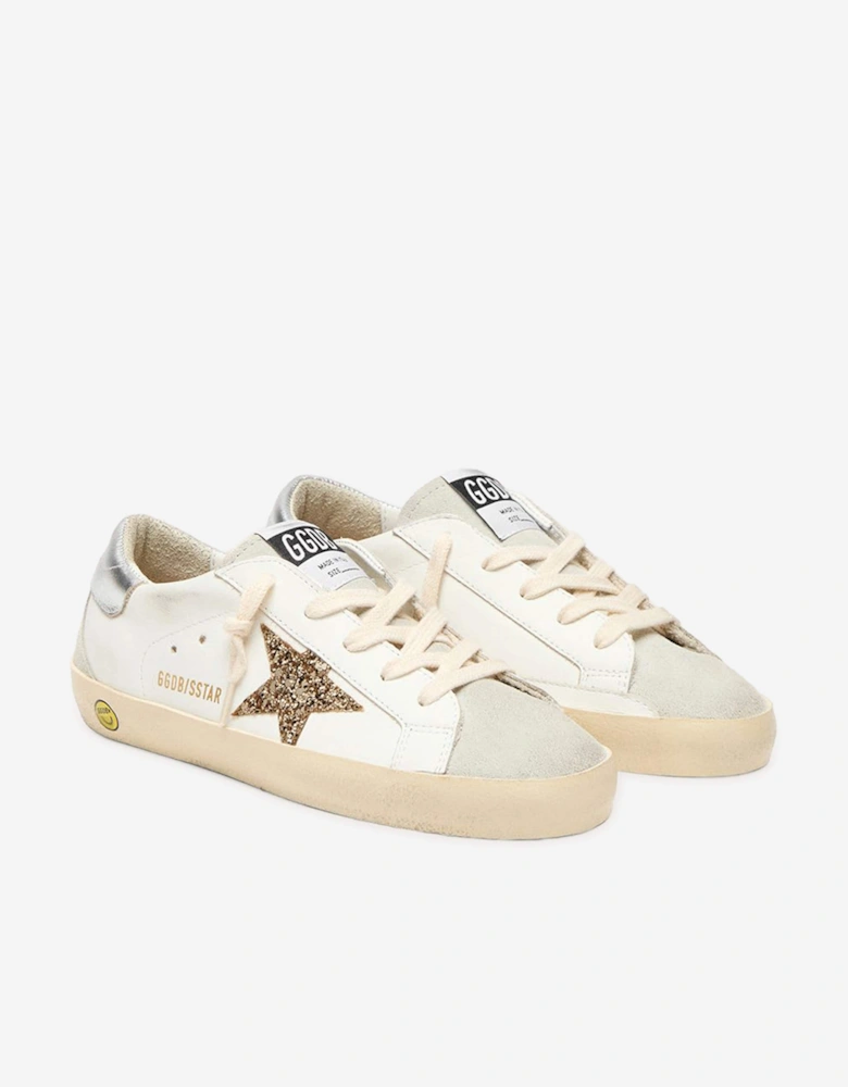 Golden Goose Girls Leather and Glitter Star Super-Star Trainers in White