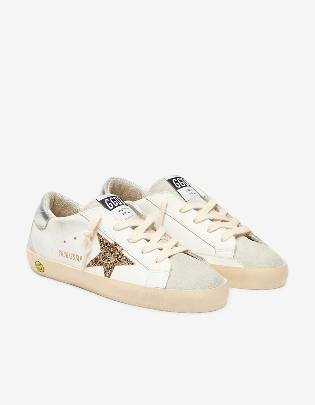 Golden Goose Girls Leather and Glitter Star Super-Star Trainers in White