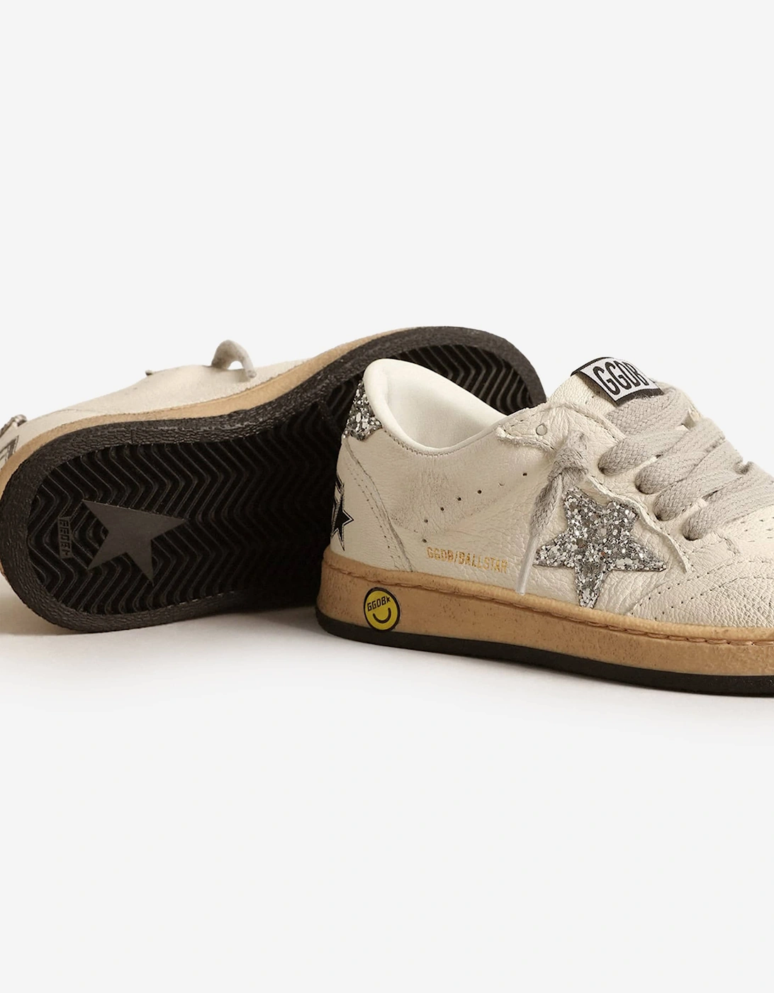 Golden Goose Girls Ballstar Leather and Glitter Star Trainers in White