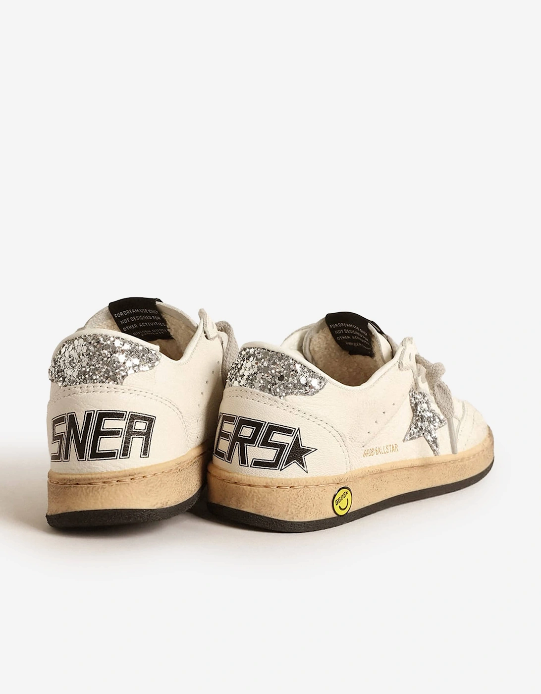 Golden Goose Girls Ballstar Leather and Glitter Star Trainers in White
