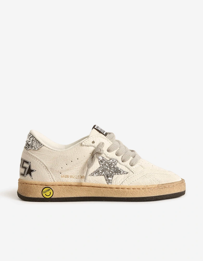 Golden Goose Girls Ballstar Leather and Glitter Star Trainers in White