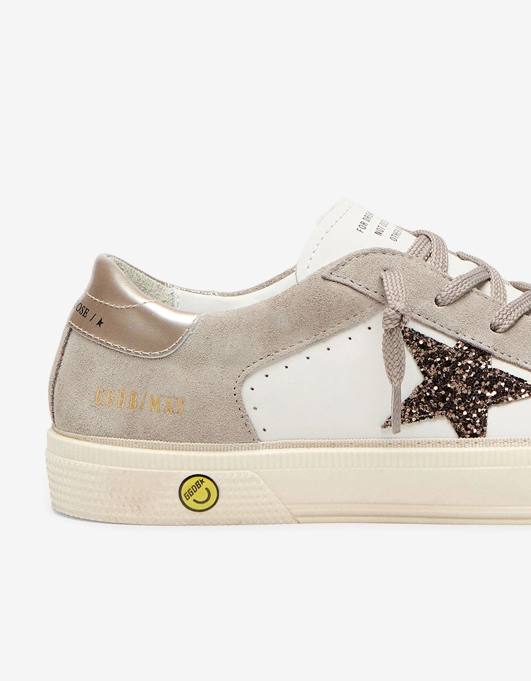Golden Goose Girls Leather and Glitter Star May Trainers in Beige