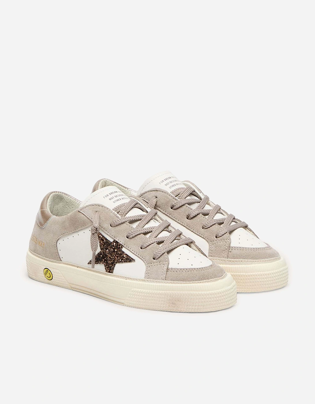 Golden Goose Girls Leather and Glitter Star May Trainers in Beige