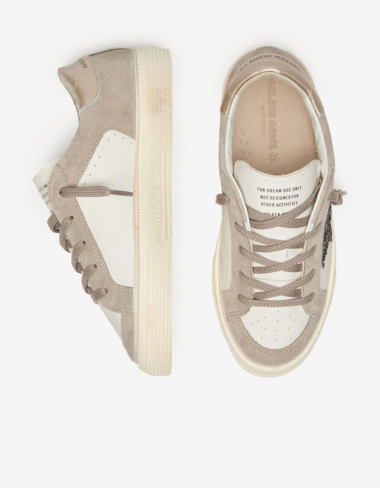 Golden Goose Girls Leather and Glitter Star May Trainers in Beige