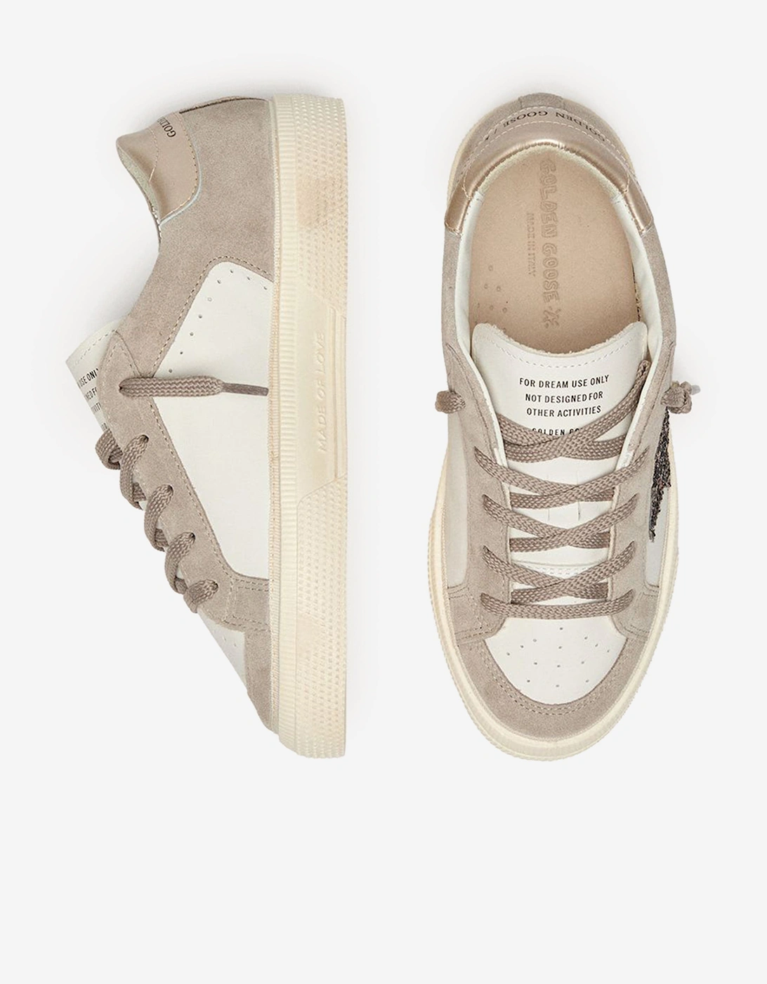 Golden Goose Girls Leather and Glitter Star May Trainers in Beige